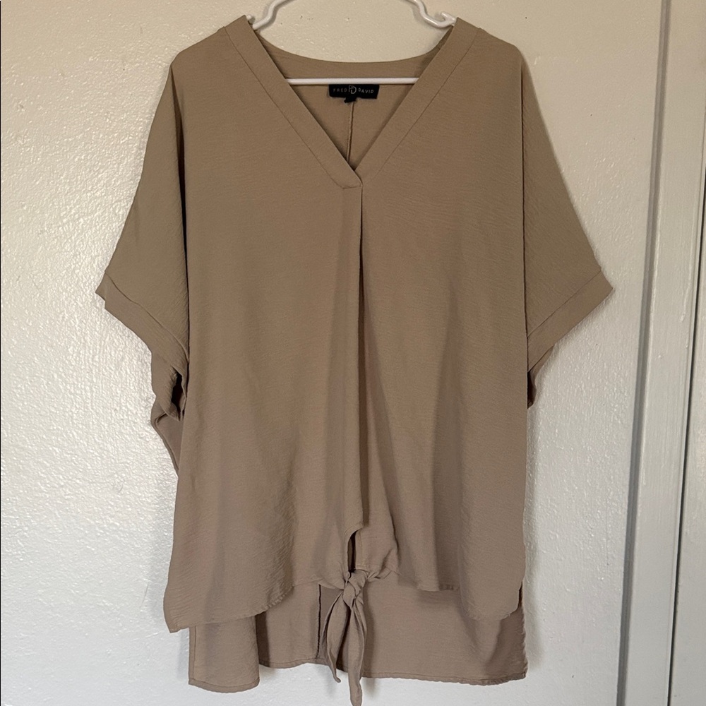 Fred David Tan Blouse with Tie Detail 2X
